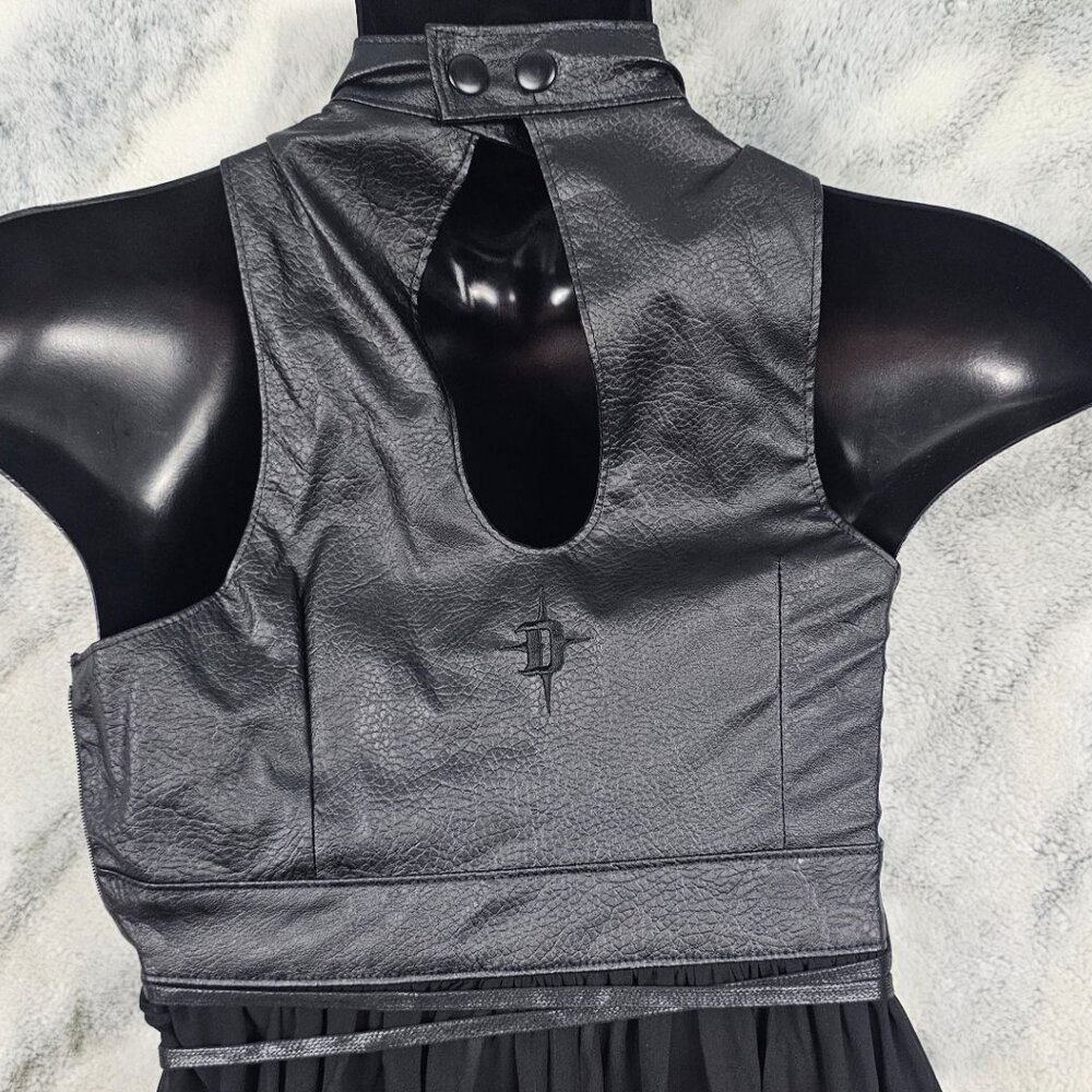 Darker Wavs XS Compression Corset High Neck Vegan Leather Flowy Midi Dress - Picture 4 of 7